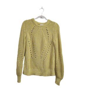 Lucky Brand Womens Sweater Medium Yellow Chevron Textured Knit Long Sleeve
